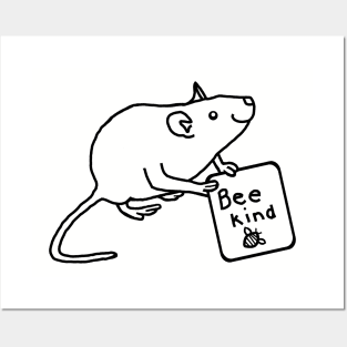 Purple Rat says Be Kind Line Drawing Posters and Art